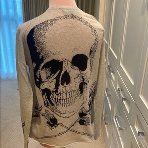 Skull Cashmere heathered oatmeal Crew Neck Sweater with skull graphics on back